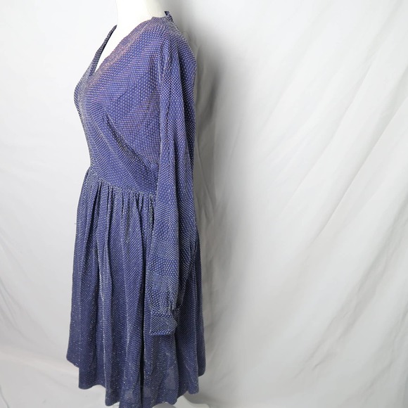 Vintage 70s navy blue and metallic silver chainmail aline midi party dress M - Picture 5 of 6